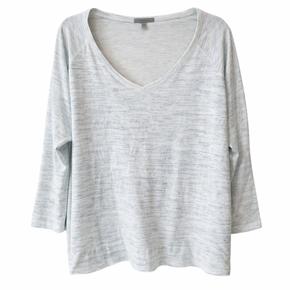 Lisa Todd V-Neck 100% Cotton Lightweight Top Blue White XL
